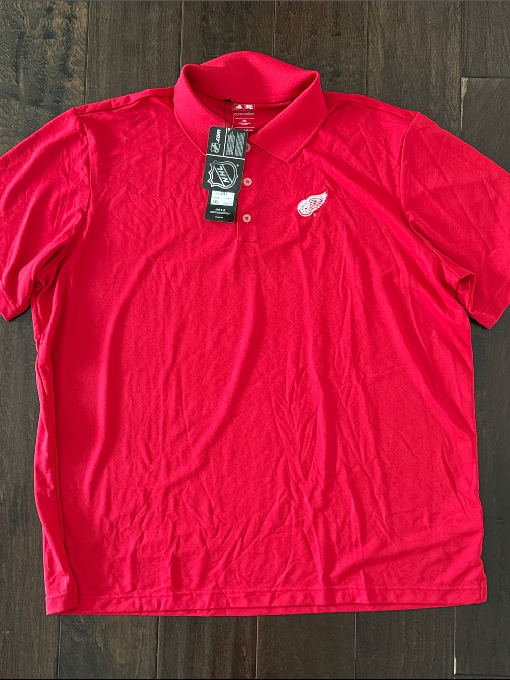 NHL Adidas Pure Motion Men’s Red Polo Golf Shirt with Detroit Red Wings Logo